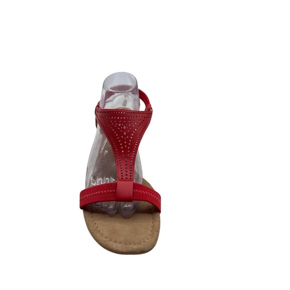 Alfani Size 10 Red T-Strap Wedge Sandals Perforated Design Faux Cork Heel - Picture 6 of 7